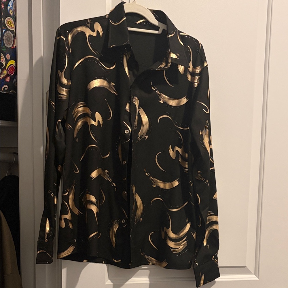 Black and Gold Patterned Shirt Versace inspired women’s  medium